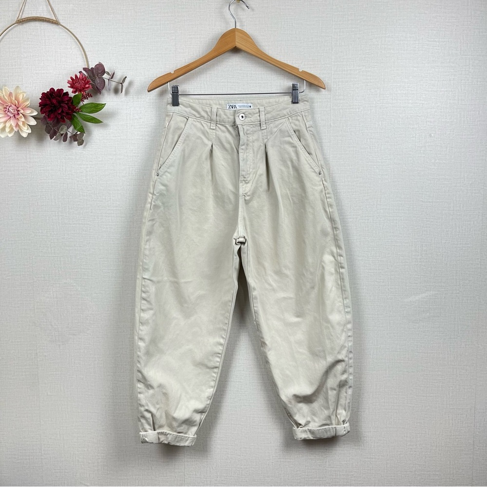 Zara Womens Cotton Mom Jeans High Rise Off White Denim Size 4